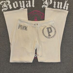 Victoria’s Secret PINK 2013 Velour Vintage Flare Sweatpants Silver Sequin Bling